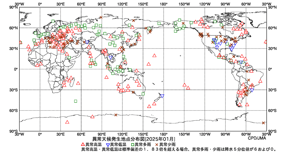 異常天候地点図の図