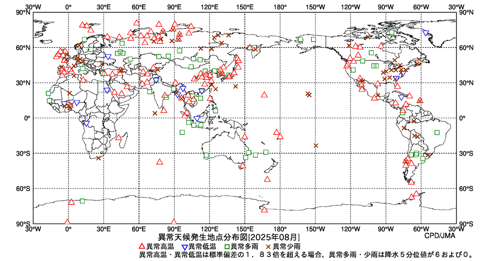 異常天候地点図の図