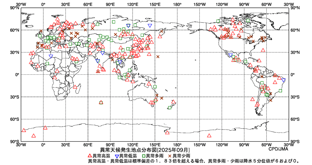 異常天候地点図の図