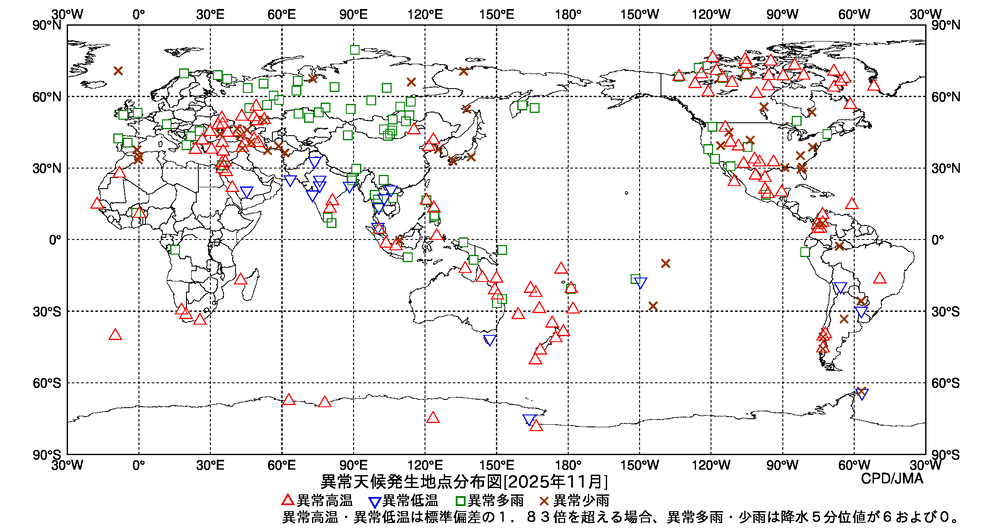 異常天候地点図の図