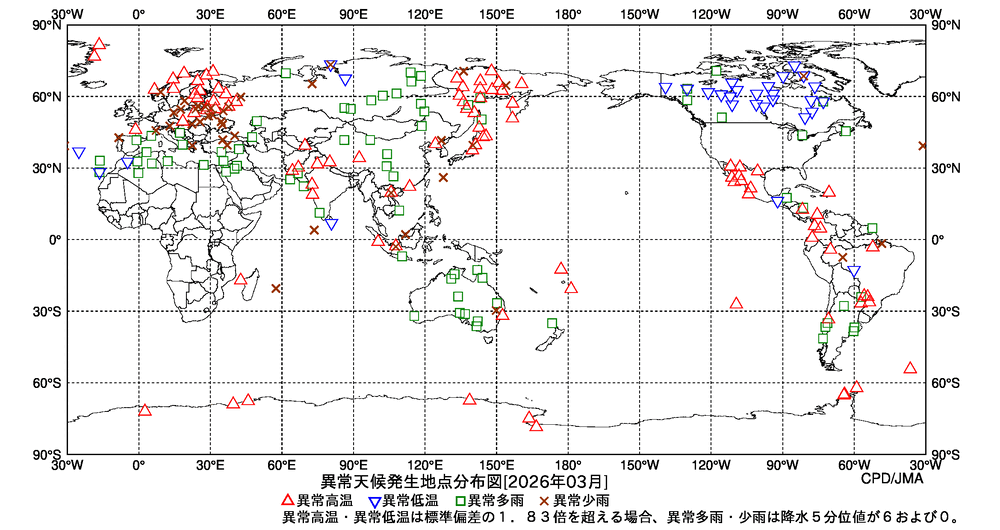 異常天候地点図の図