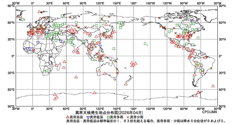 異常天候地点図の図