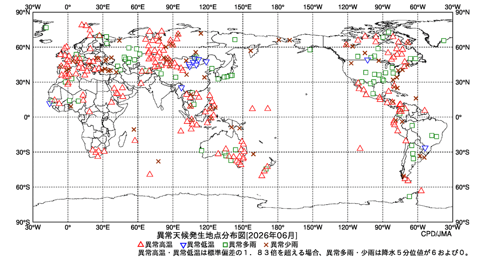 異常天候地点図の図