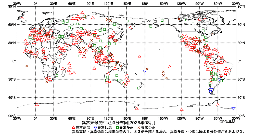 異常天候地点図の図