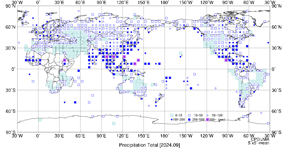 月降水量階級分布図の図