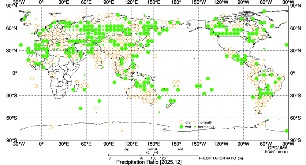 月降水量平年比階級分布図の図