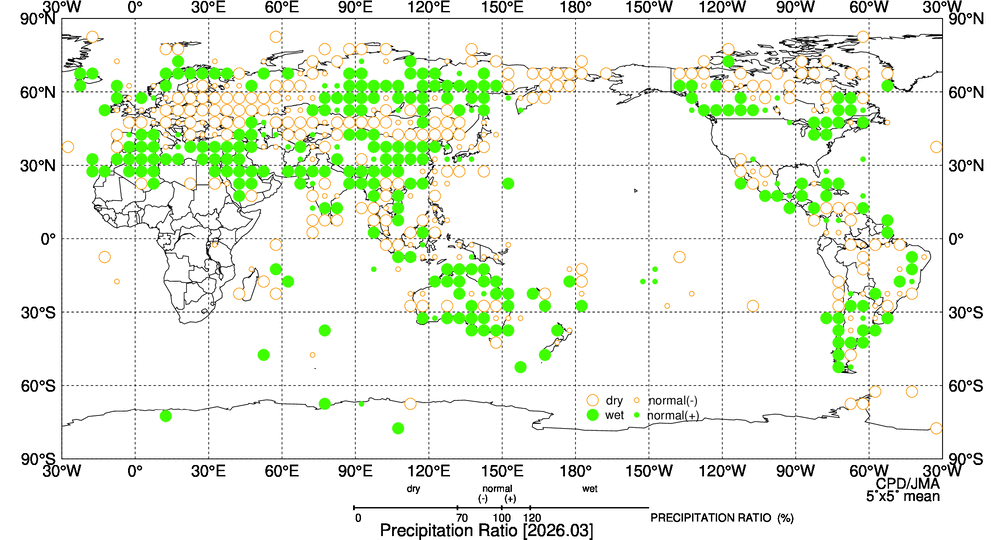 月降水量平年比階級分布図の図