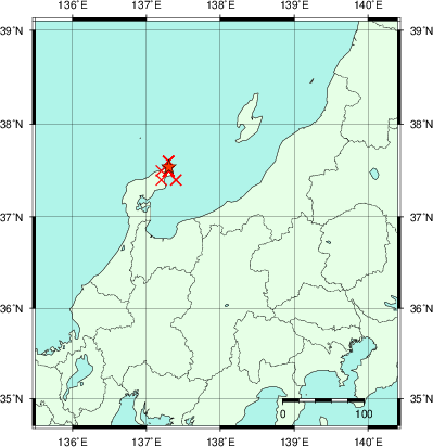 推定した震源の位置