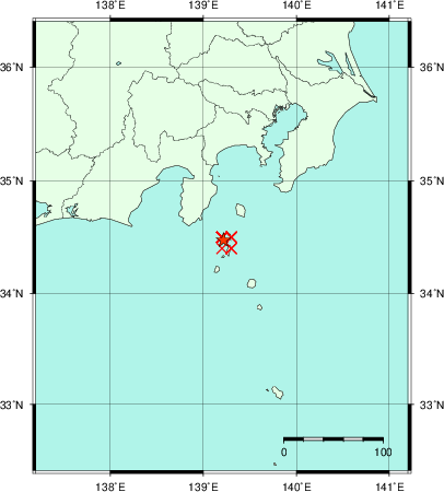 推定した震源の位置