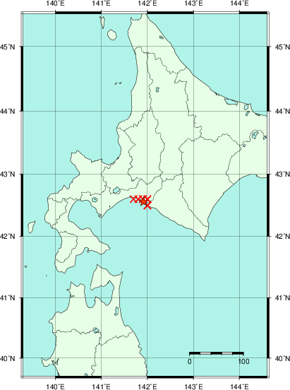 推定した震源の位置