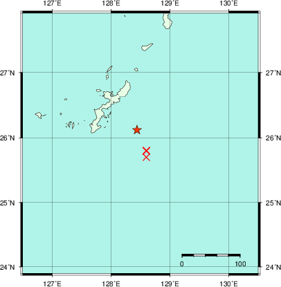 推定した震源の位置