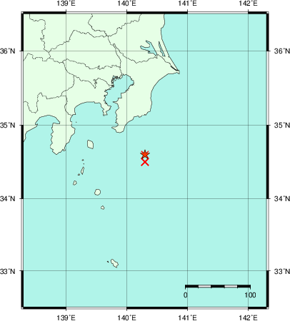 推定した震源の位置