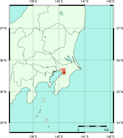 推定した震源の位置