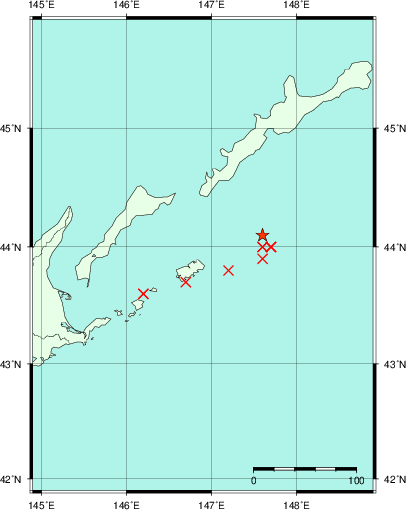 推定した震源の位置