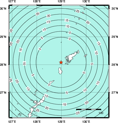 緊急地震速報第1報提供から主要動到達までの時間及び推計震度分布図