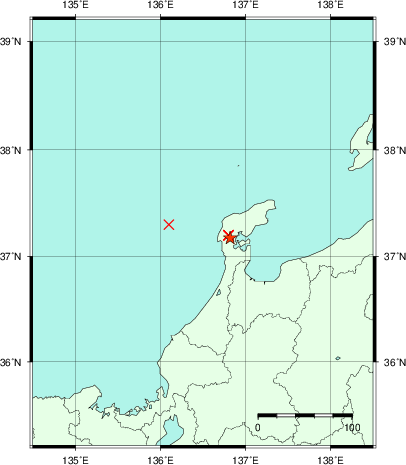 推定した震源の位置