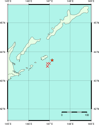 推定した震源の位置