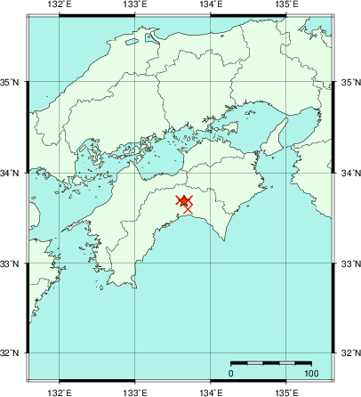 推定した震源の位置