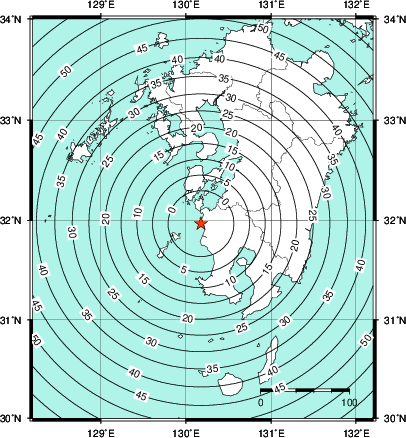 緊急地震速報第1報提供から主要動到達までの時間及び推計震度分布図