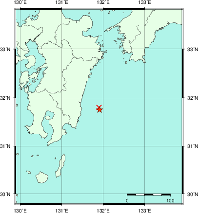 推定した震源の位置
