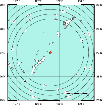 緊急地震速報第1報提供から主要動到達までの時間及び推計震度分布図