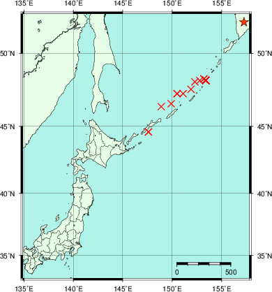 推定した震源の位置