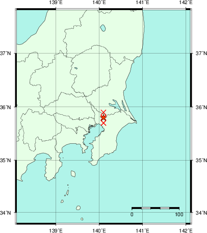 推定した震源の位置