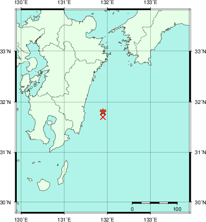 推定した震源の位置