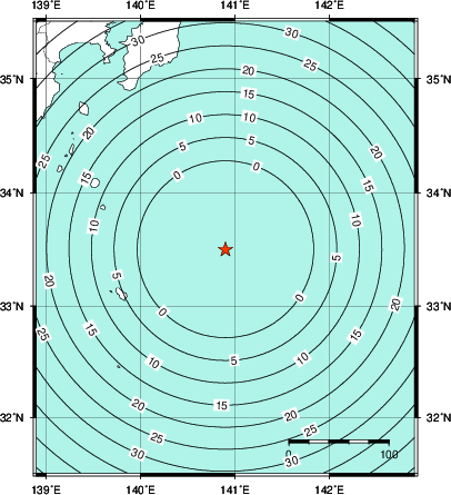 緊急地震速報第1報提供から主要動到達までの時間及び推計震度分布図