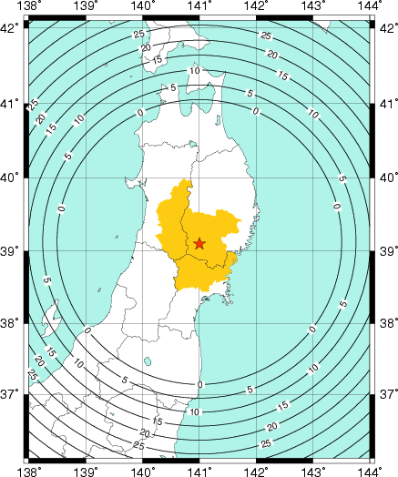 緊急地震速報（警報）を発表した地域及び主要動到達までの時間