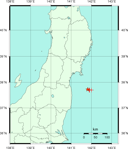 推定した震源の位置