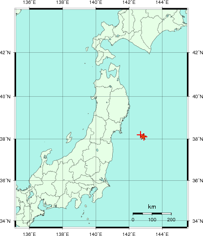 推定した震源の位置