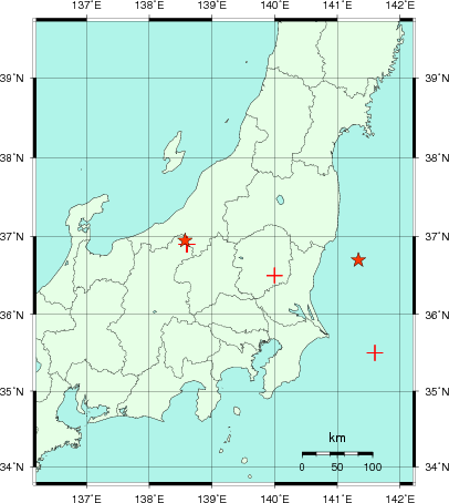 推定した震源の位置