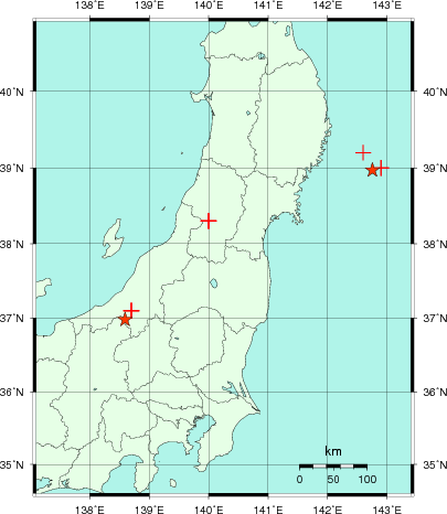 推定した震源の位置