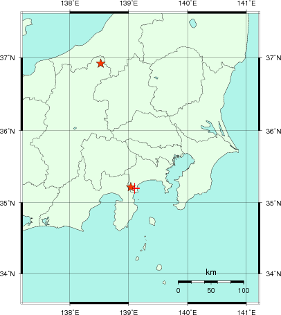 推定した震源の位置