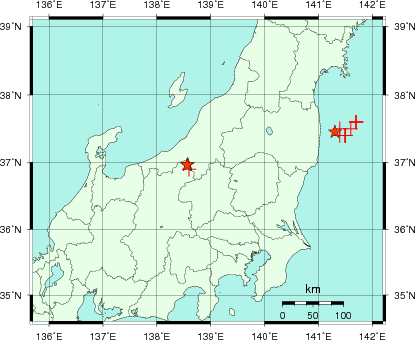 推定した震源の位置