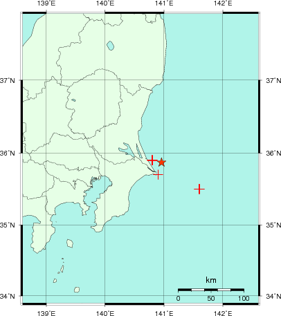 推定した震源の位置