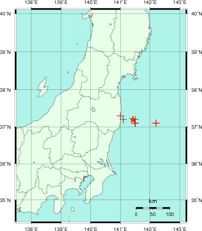 推定した震源の位置