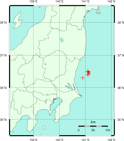 推定した震源の位置