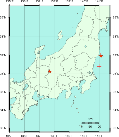 推定した震源の位置