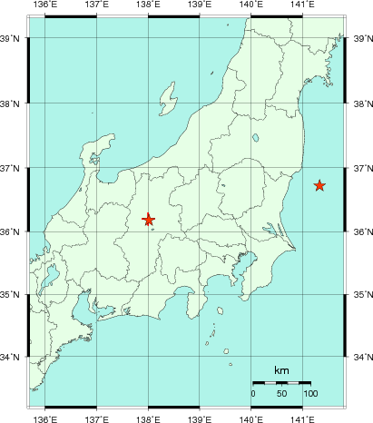 推定した震源の位置