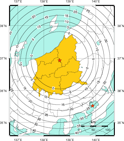 緊急地震速報（警報）第1報を発表した地域及び主要動到達までの時間