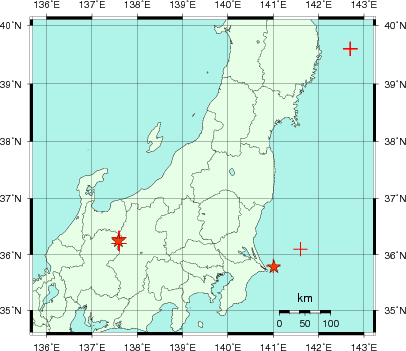 推定した震源の位置