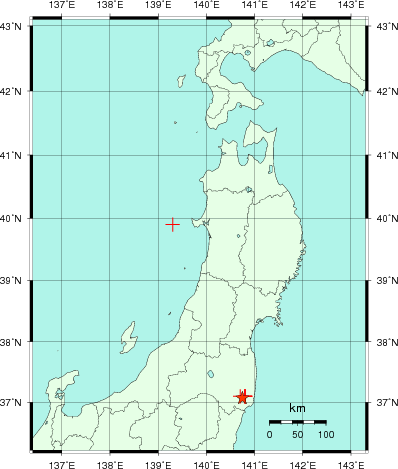 推定した震源の位置