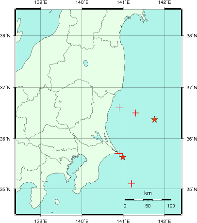 推定した震源の位置