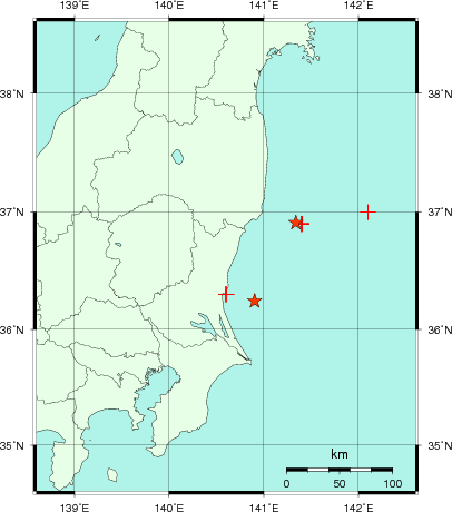 推定した震源の位置