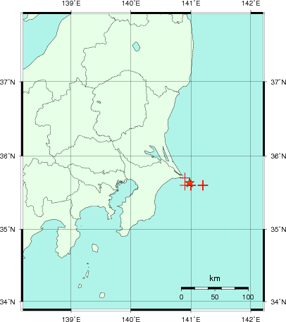 推定した震源の位置