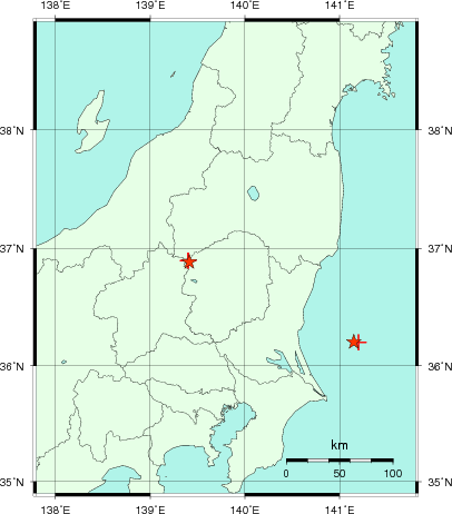 推定した震源の位置