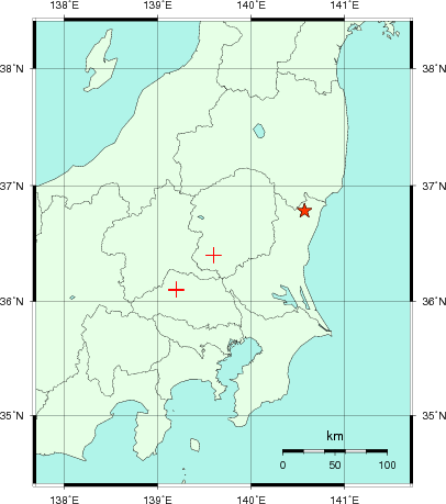 推定した震源の位置