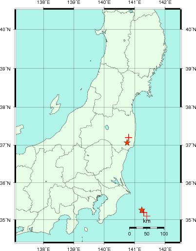 推定した震源の位置